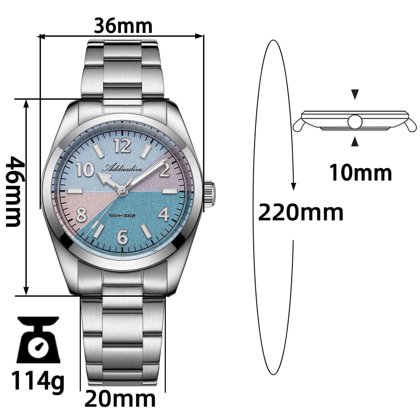 🔥New Arrival🔥ADDIESDIVE 36mm Color Block Dial Quartz Watch AD2555 Sapphire Crystal - Image 11