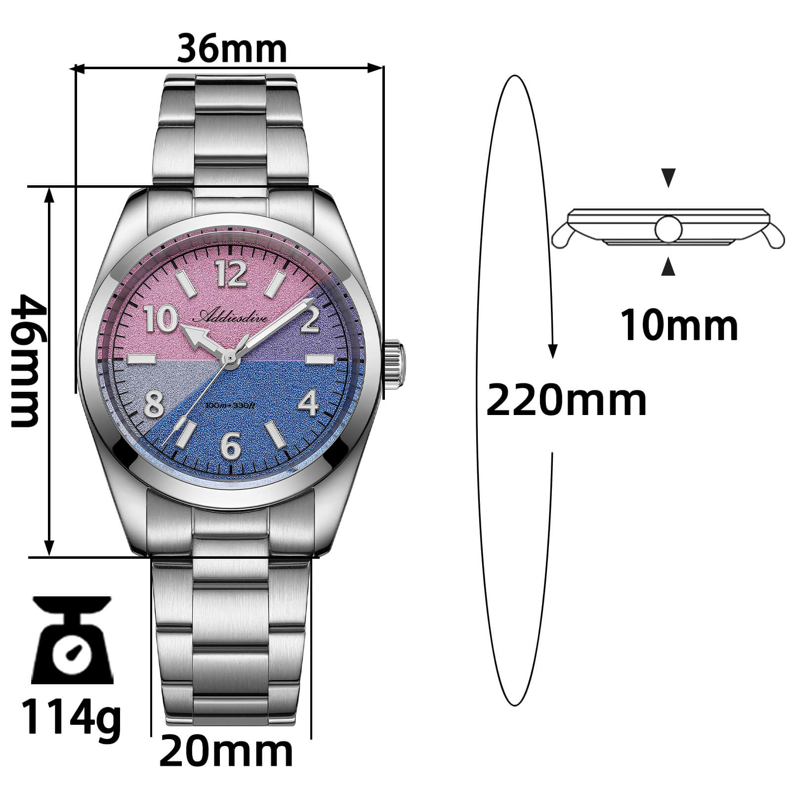 🔥New Arrival🔥ADDIESDIVE 36mm Color Block Dial Quartz Watch AD2555 Sapphire Crystal - Image 3