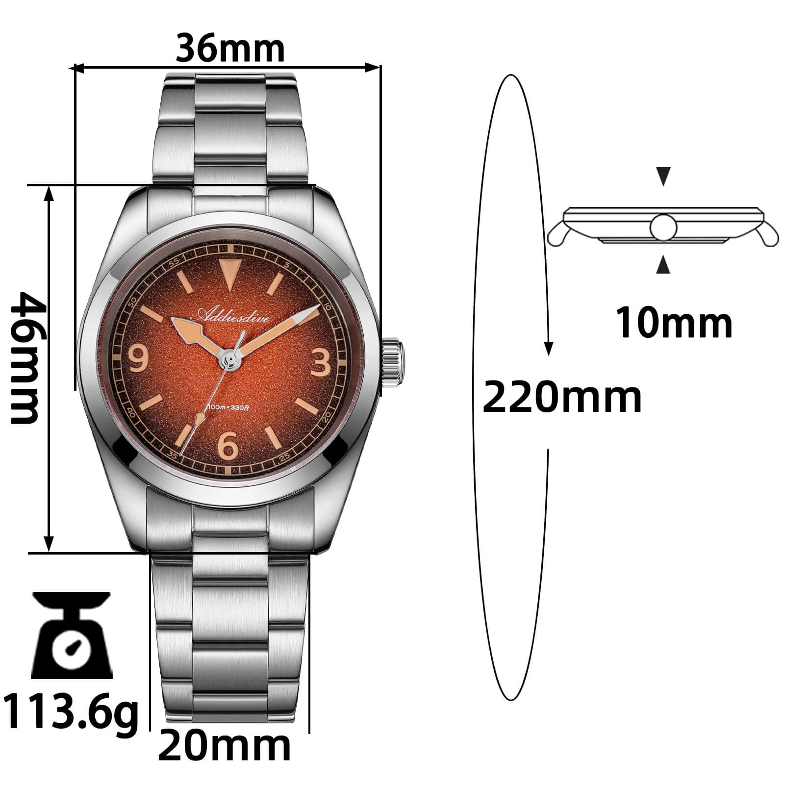 ADDIESDIVE 36mm Luxury Quartz Watch AD2554 - Image 3