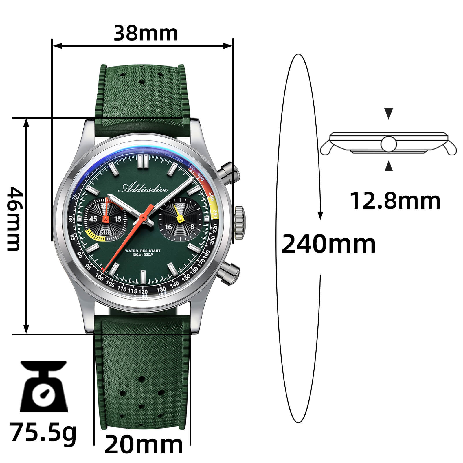 🔥Summer Sale🔥ADDIESDIVE 38mm Racing-Inspired Chronograph Watch AD2529&AD2549 - Image 9