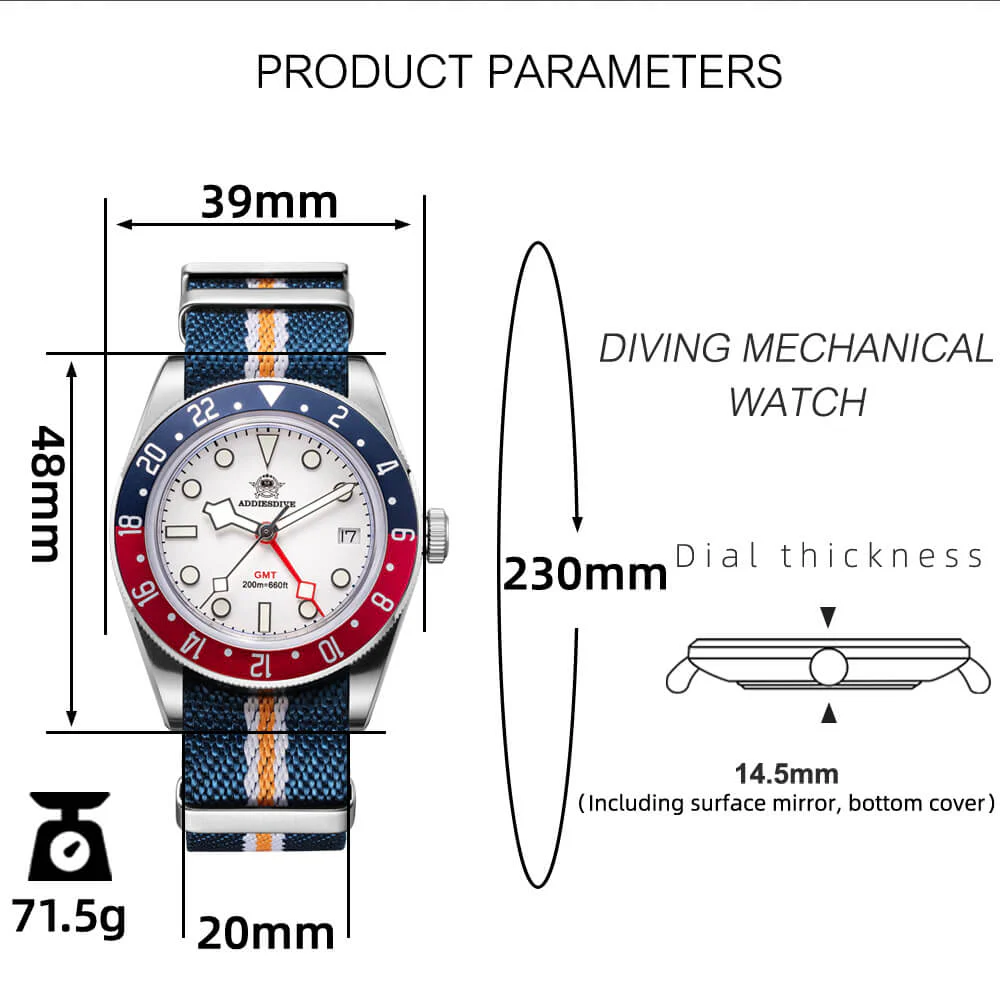 ADDIESDIVE 39mm BB58 GMT Quartz Watch AD2044 - Image 13