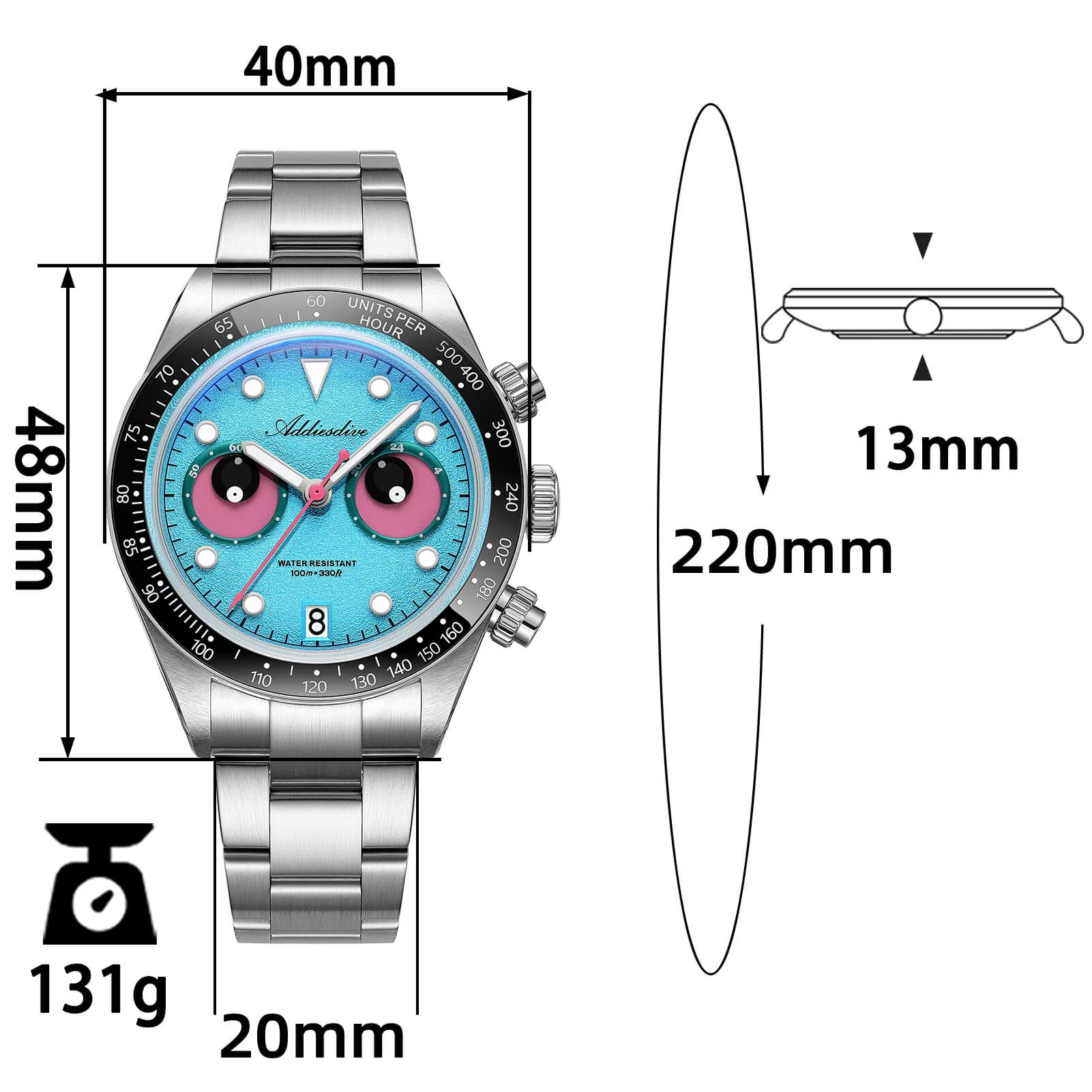 ADDIESDIVE 40mm VK64 Quartz Chronograph Eye Dial Watch AD2557 - Image 15