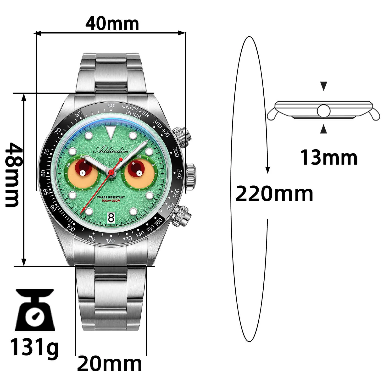 ADDIESDIVE 40mm VK64 Quartz Chronograph Eye Dial Watch AD2557 - Image 25