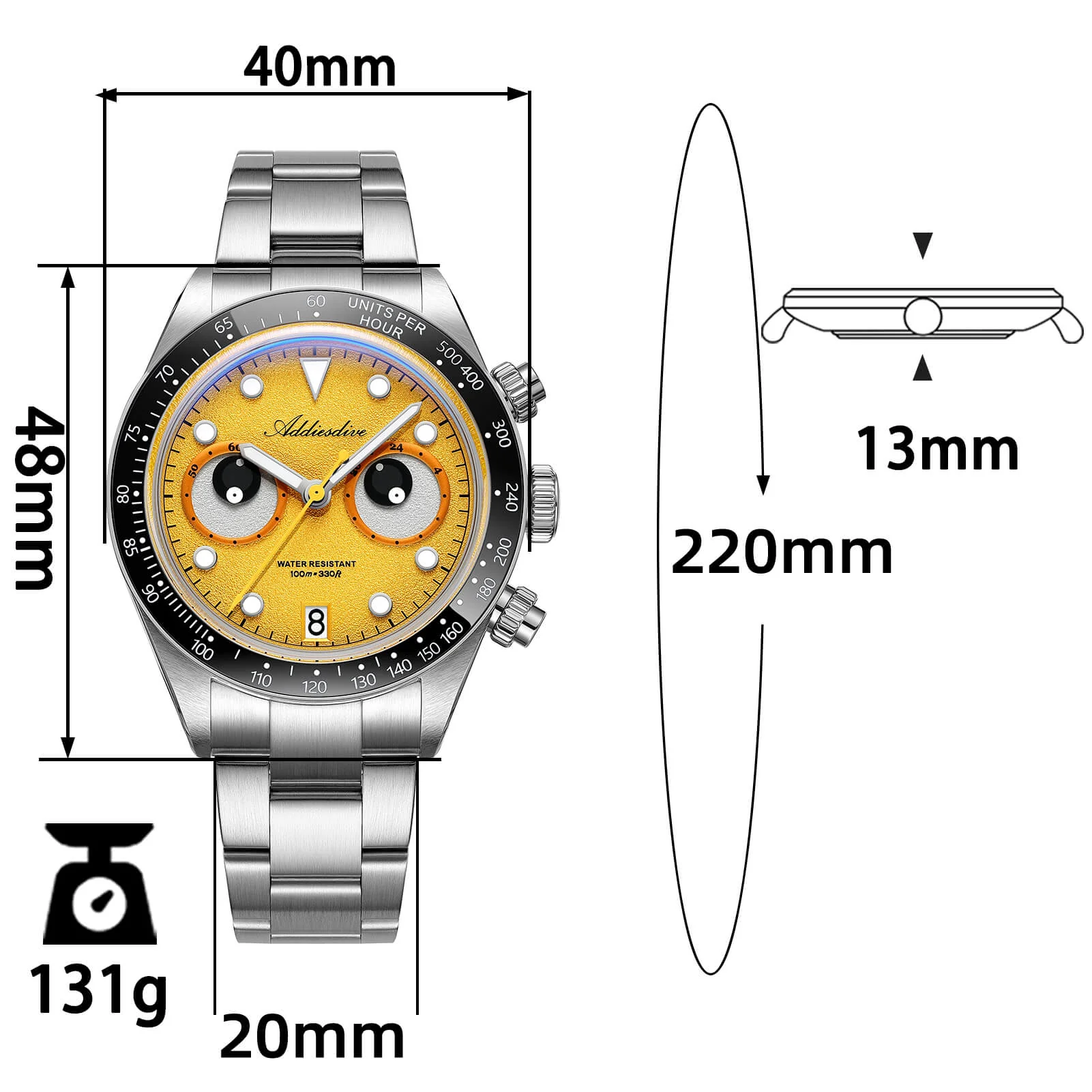 ADDIESDIVE 40mm VK64 Quartz Chronograph Eye Dial Watch AD2557 - Image 5