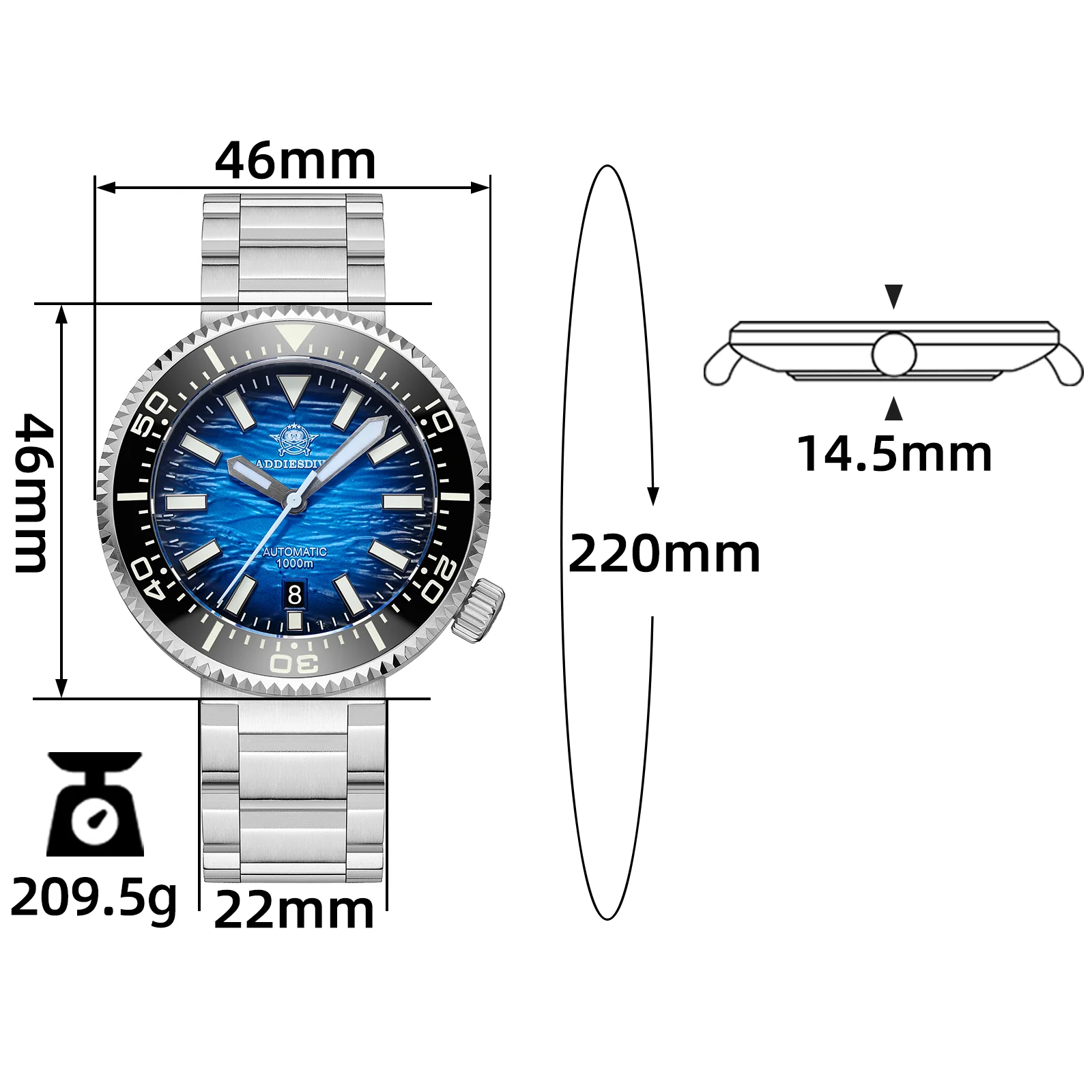 🔥Summer Sale🔥Addiesdive 46mm 1000m Dive Watch AD2069 - Image 3