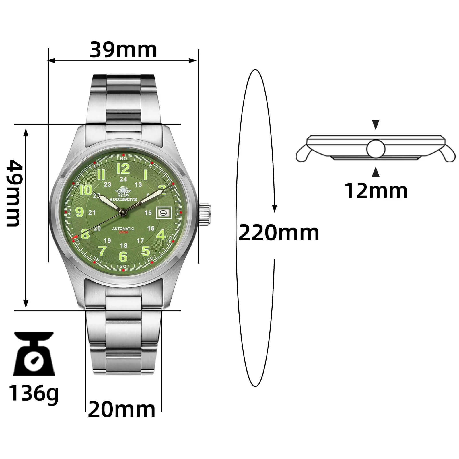 ADDIESDIVE® Men's Elegant Automatic Watch Diver 200M (AD2048) - Image 40