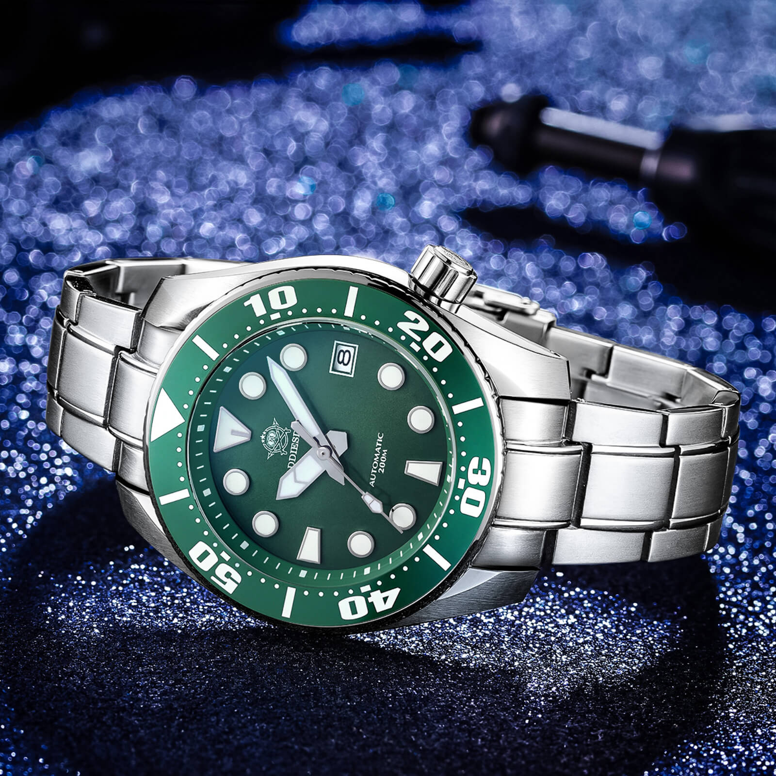 ADDIESDIVE® Sumo Green Professional Dive Watch for Men 44.5mm (MY-H10) Black/Green Dial - Image 3
