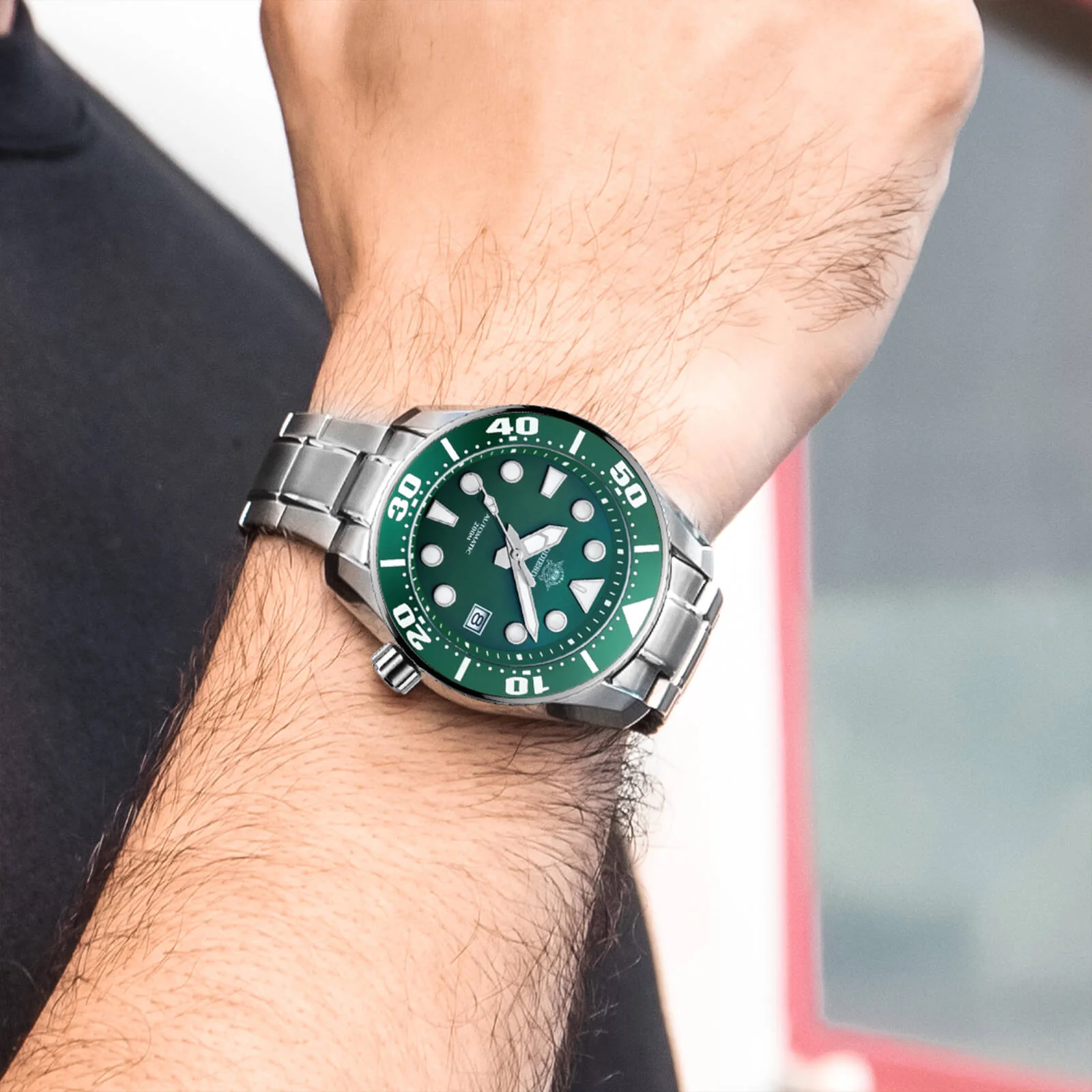 ADDIESDIVE® Sumo Green Professional Dive Watch for Men 44.5mm (MY-H10) Black/Green Dial - Image 4