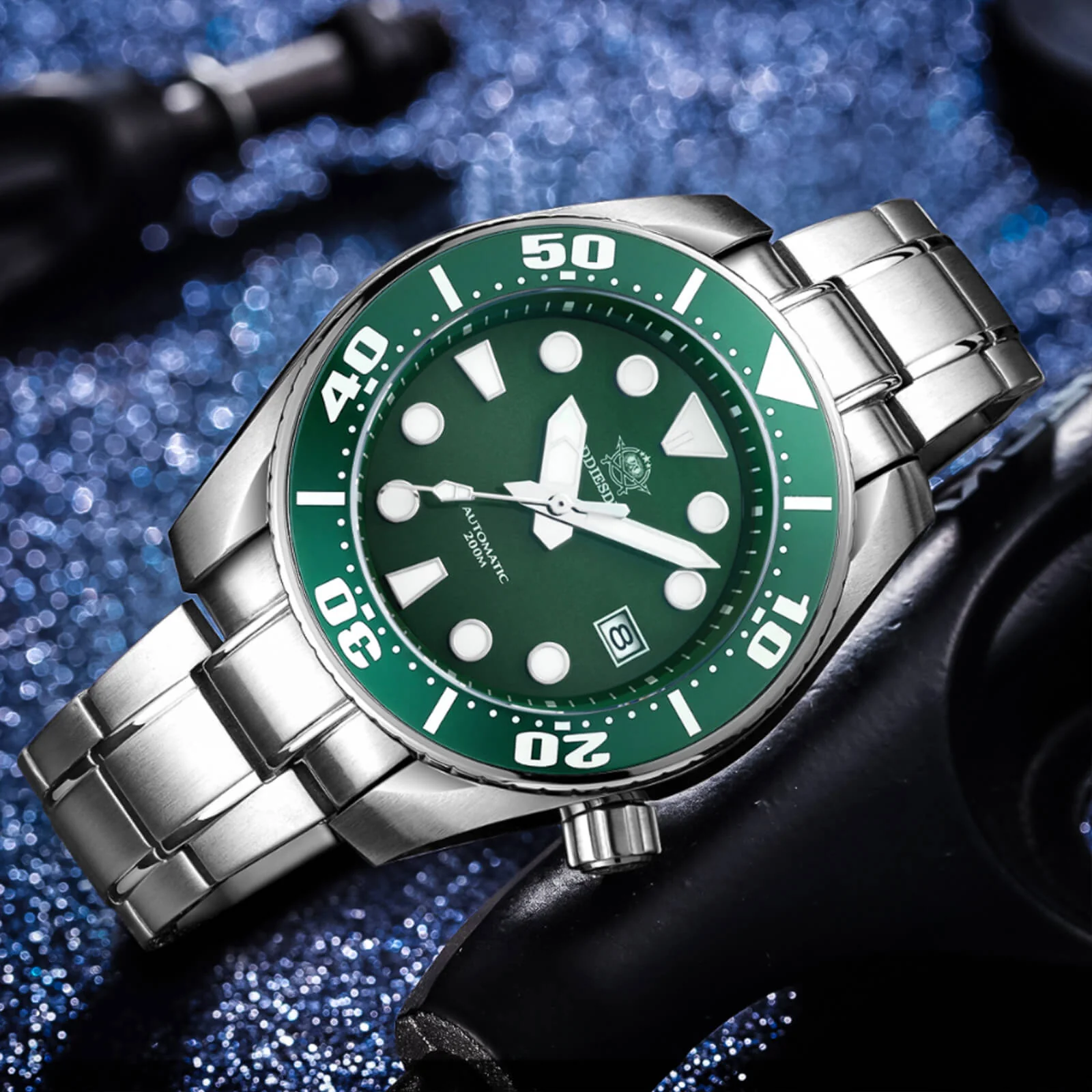 ADDIESDIVE® Sumo Green Professional Dive Watch for Men 44.5mm (MY-H10) Black/Green Dial - Image 5
