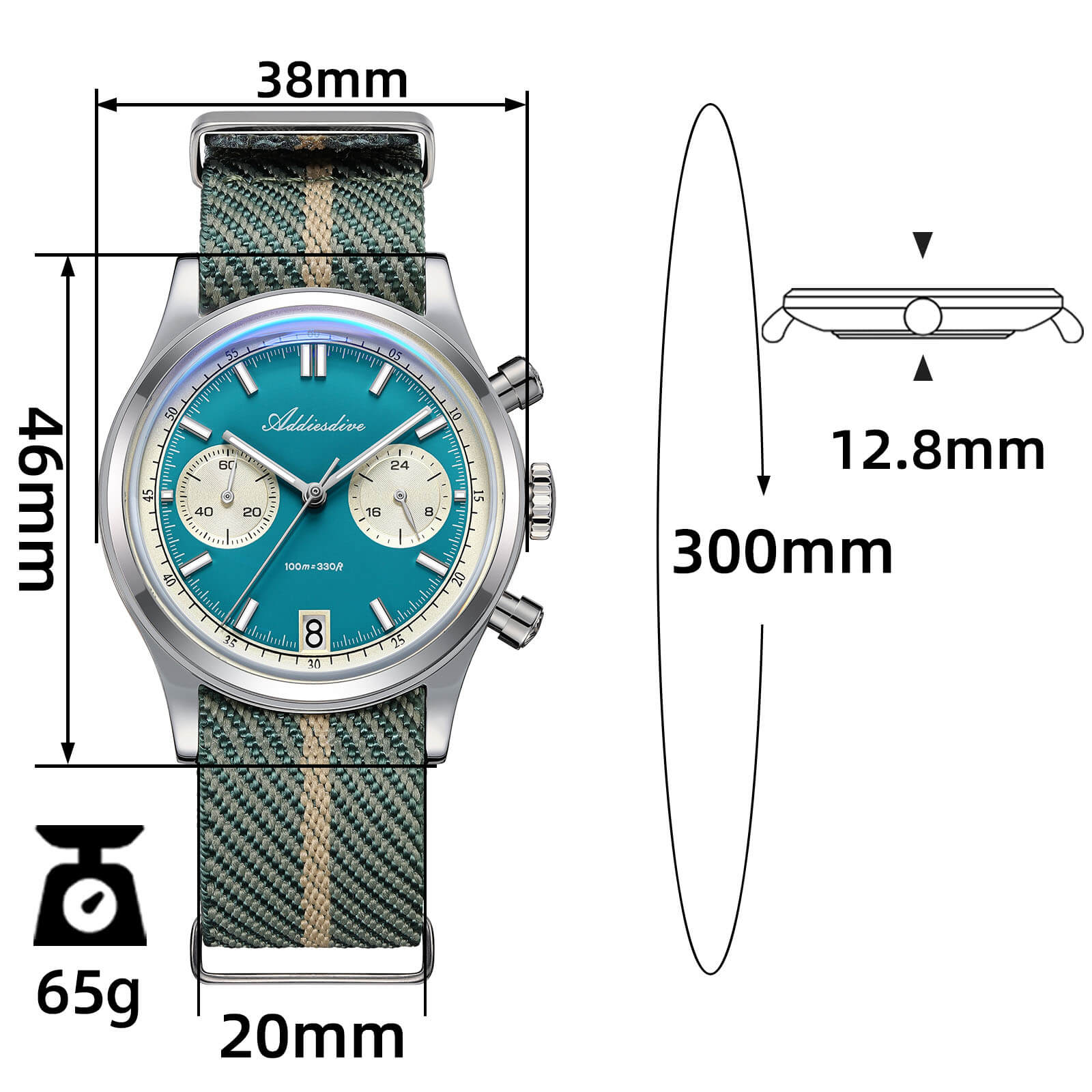 🔥Summer Sale🔥ADDIESDIVE 38mm Quartz Chronograph Watch – VK64 / 0S21 Options - Image 8