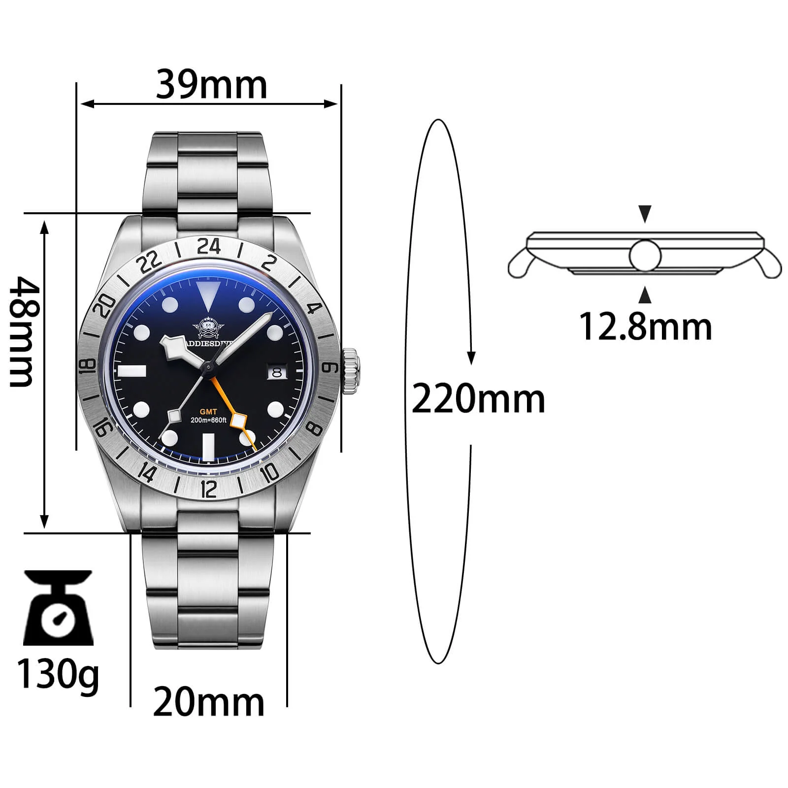 ADDIESDIVE 39mm BB GMT Quartz Watch RONDA515 Movement（AD2035/AD2036） - Image 11
