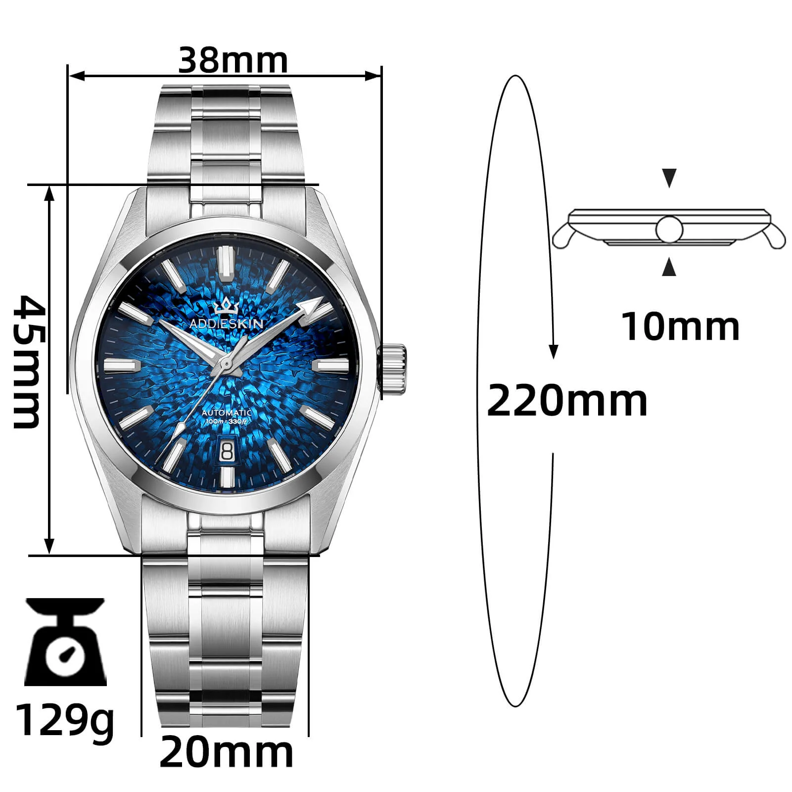 AddiesKIN 38mm Ice Crack Dial Miyota 9015 Men’s Watch K003 - Image 4