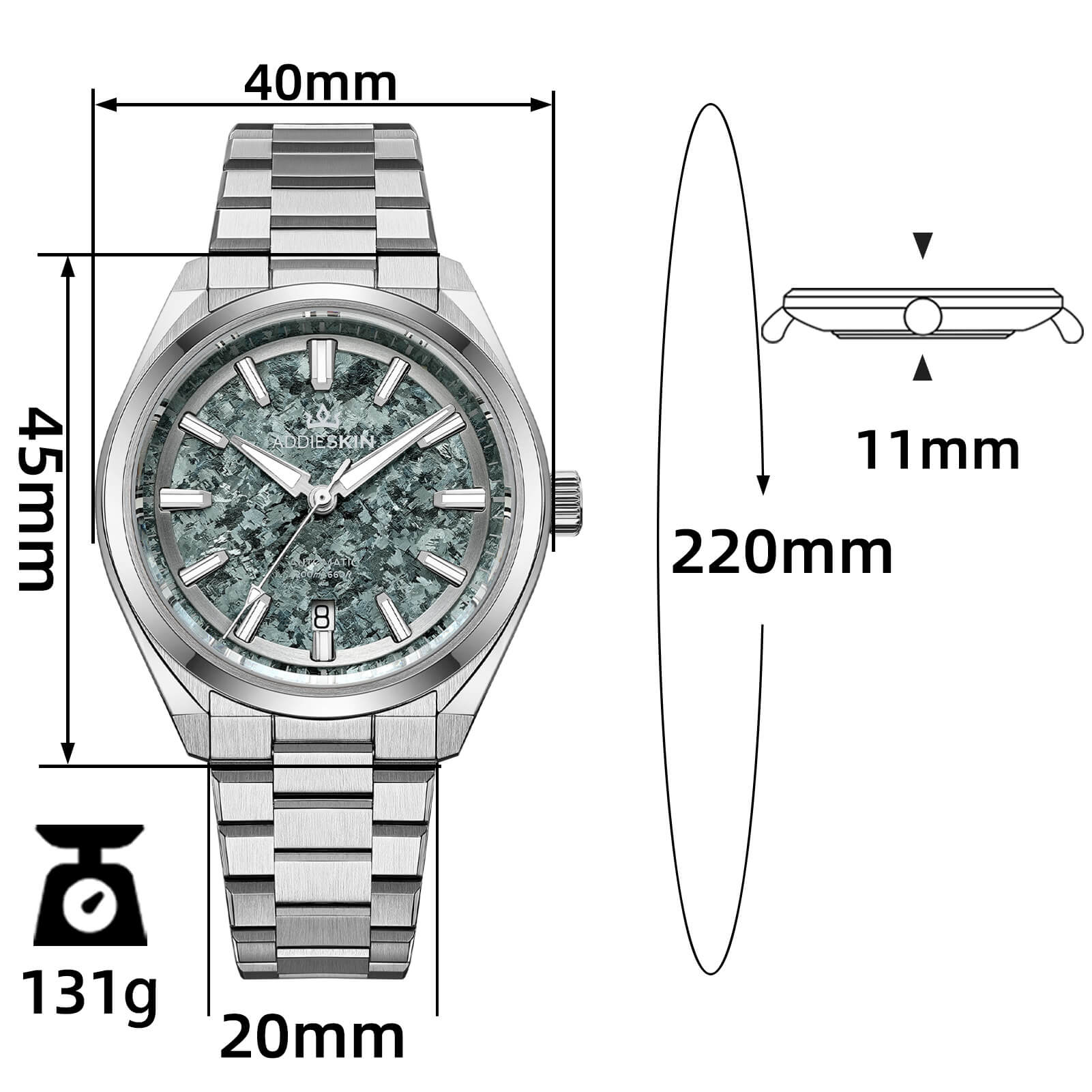 AddiesKIN 40mm Crystallized Titanium Dial Miyota 9015 Luxury Automatic Watch K006 - Image 15