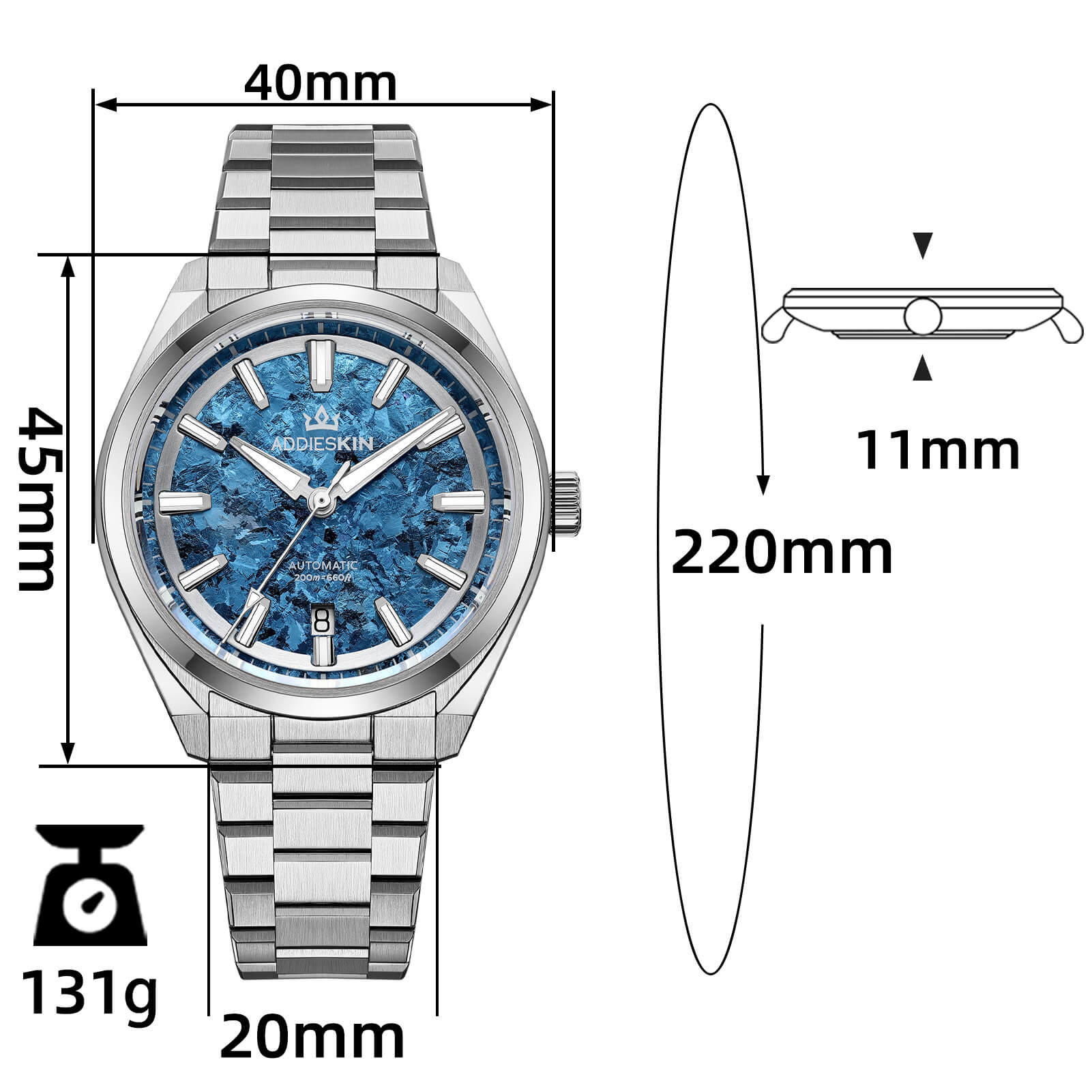 AddiesKIN 40mm Crystallized Titanium Dial Miyota 9015 Luxury Automatic Watch K006 - Image 6