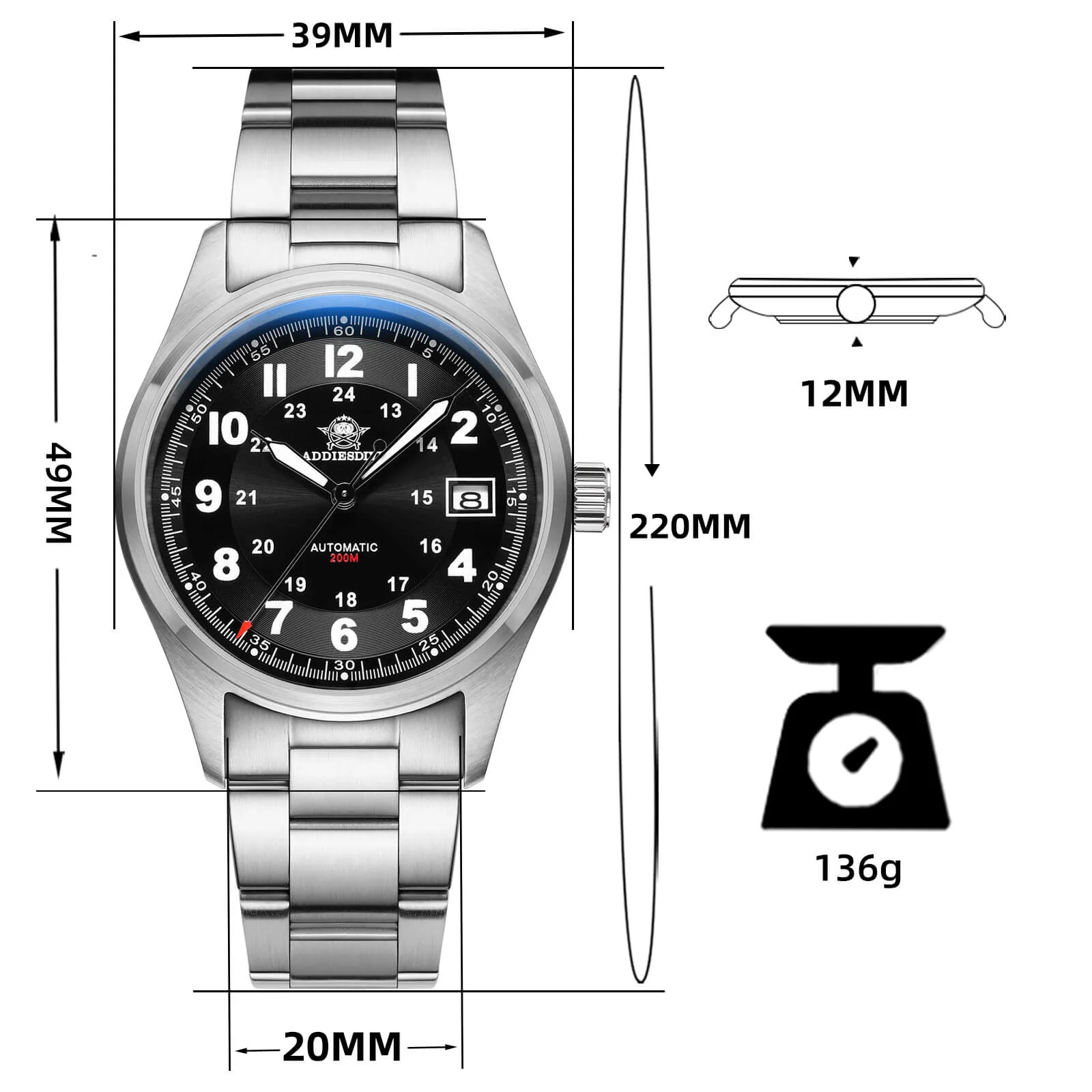 ADDIESDIVE® Men's Elegant Automatic Watch Diver 200M (AD2048) - Image 32