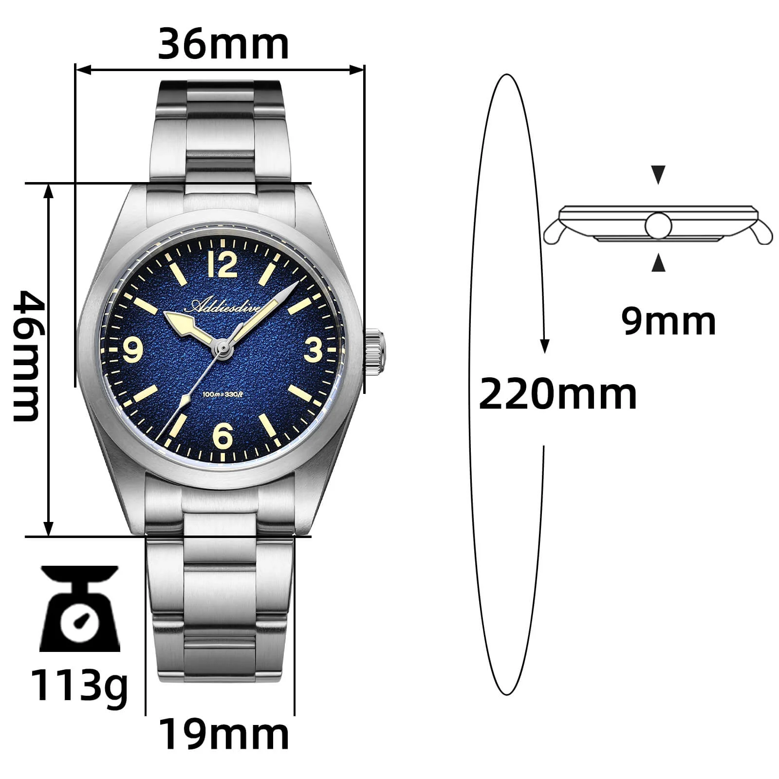 ★India Warehouse★ADDIESDIVE 36mm C3 Vintage Quartz Watch AD2544 - Image 5