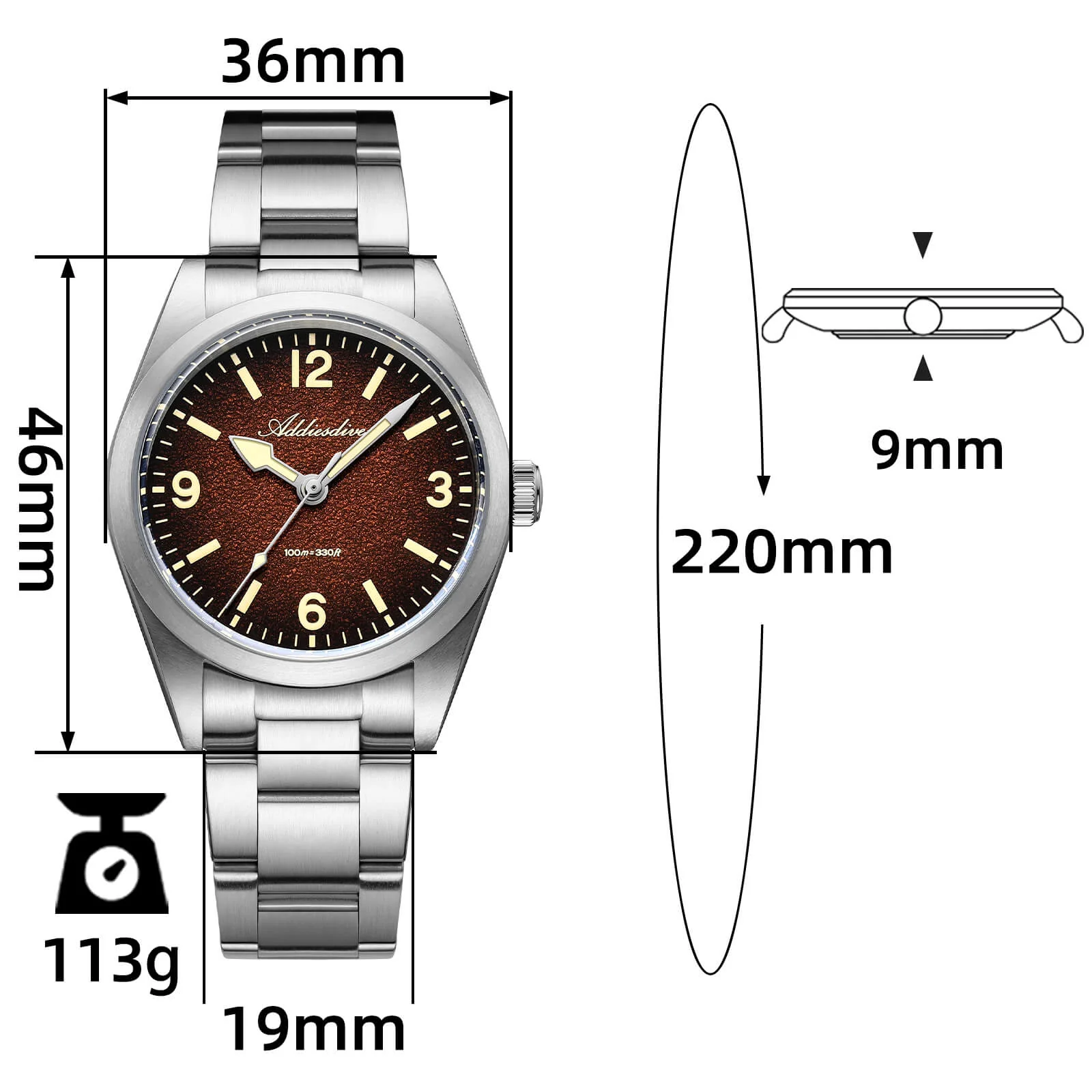 ★India Warehouse★ADDIESDIVE 36mm C3 Vintage Quartz Watch AD2544 - Image 9