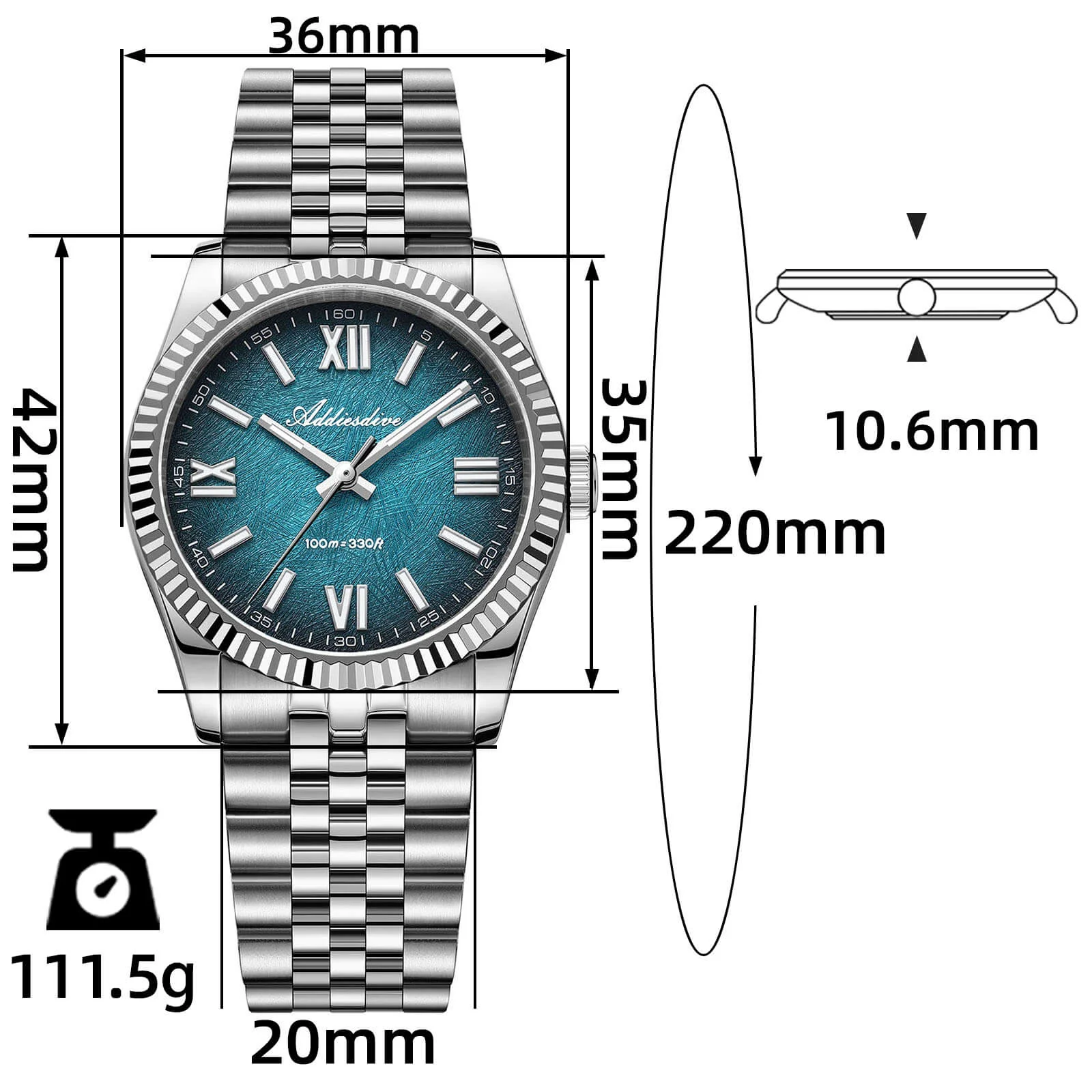 ★India Warehouse★ADDIESDIVE 36mm DJ Homage Men Watch AD2512 - Image 7