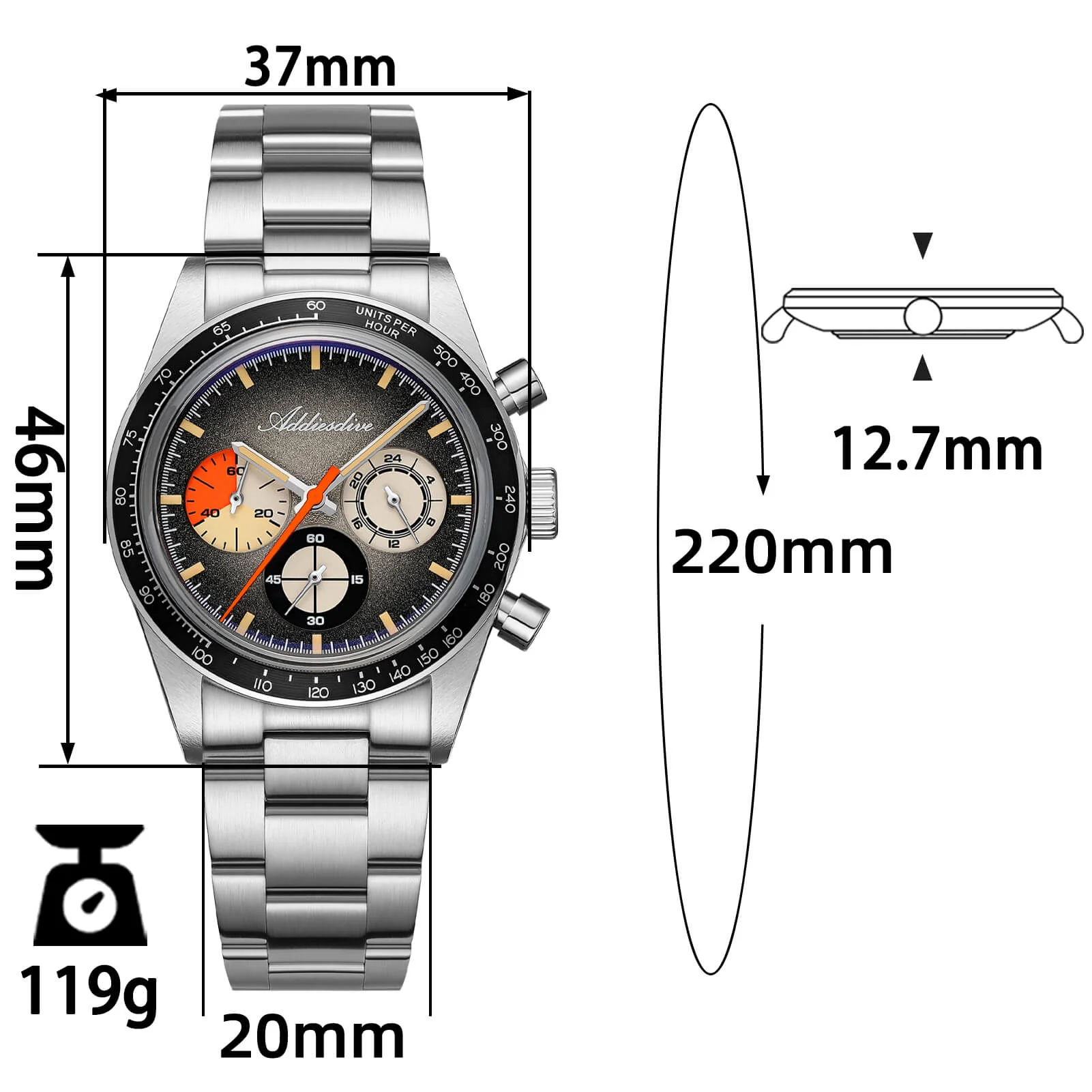 🔥Summer Sale🔥ADDIESDIVE 37mm Luxury Quartz Chronograph Watch AD2551 - Image 20