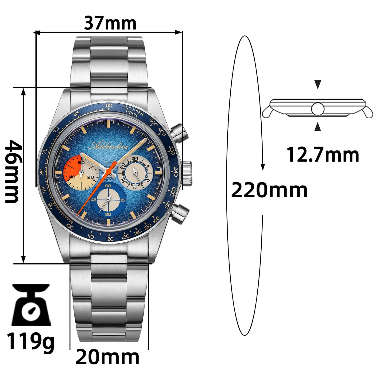 🔥Summer Sale🔥ADDIESDIVE 37mm Luxury Quartz Chronograph Watch AD2551 - Image 11