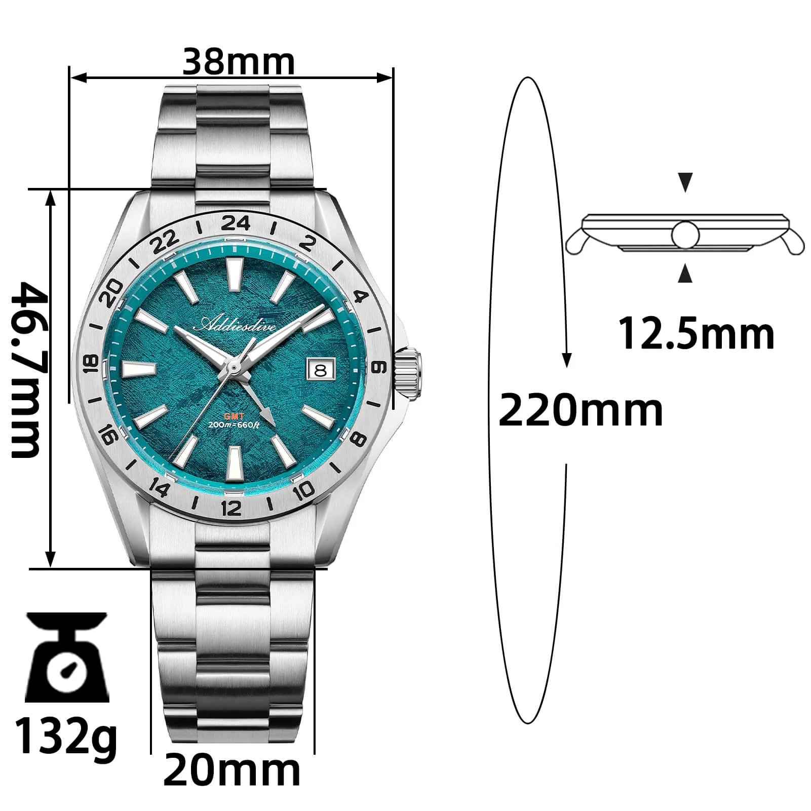 ★India Warehouse★ADDIESDIVE 38mm GMT Quartz Watch RONDA515 Movement（AD2548） - Image 2
