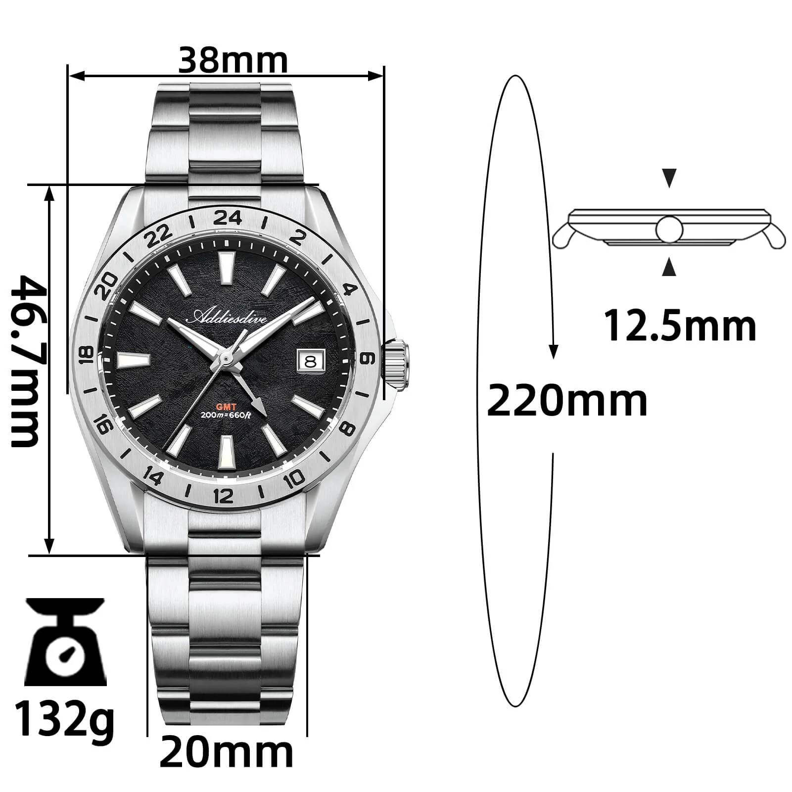 ★India Warehouse★ADDIESDIVE 38mm GMT Quartz Watch RONDA515 Movement（AD2548） - Image 8