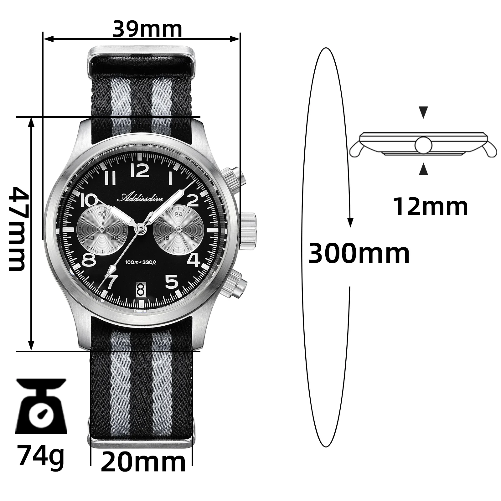 ADDIESDIVE 39mm VK64 AD2538 Chronograph Watch - Image 3