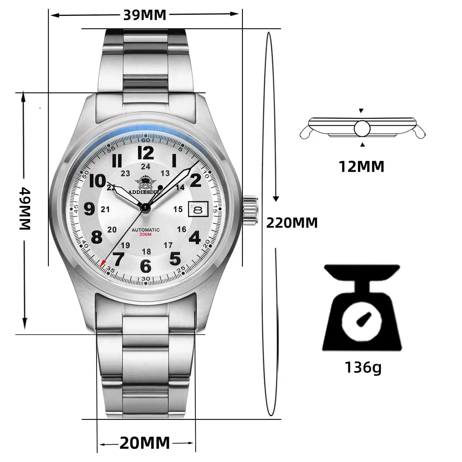 U.S. Warehouse -ADDIESDIVE® Men's Elegant 8215 Automatic Watch Diver 200M (AD2525) - Image 2