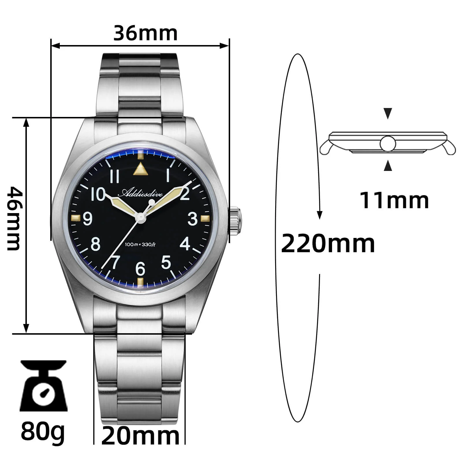 U.S. Warehouse -Addiesdive 36mm Titanium Military Field Watch AD2502 - Image 2