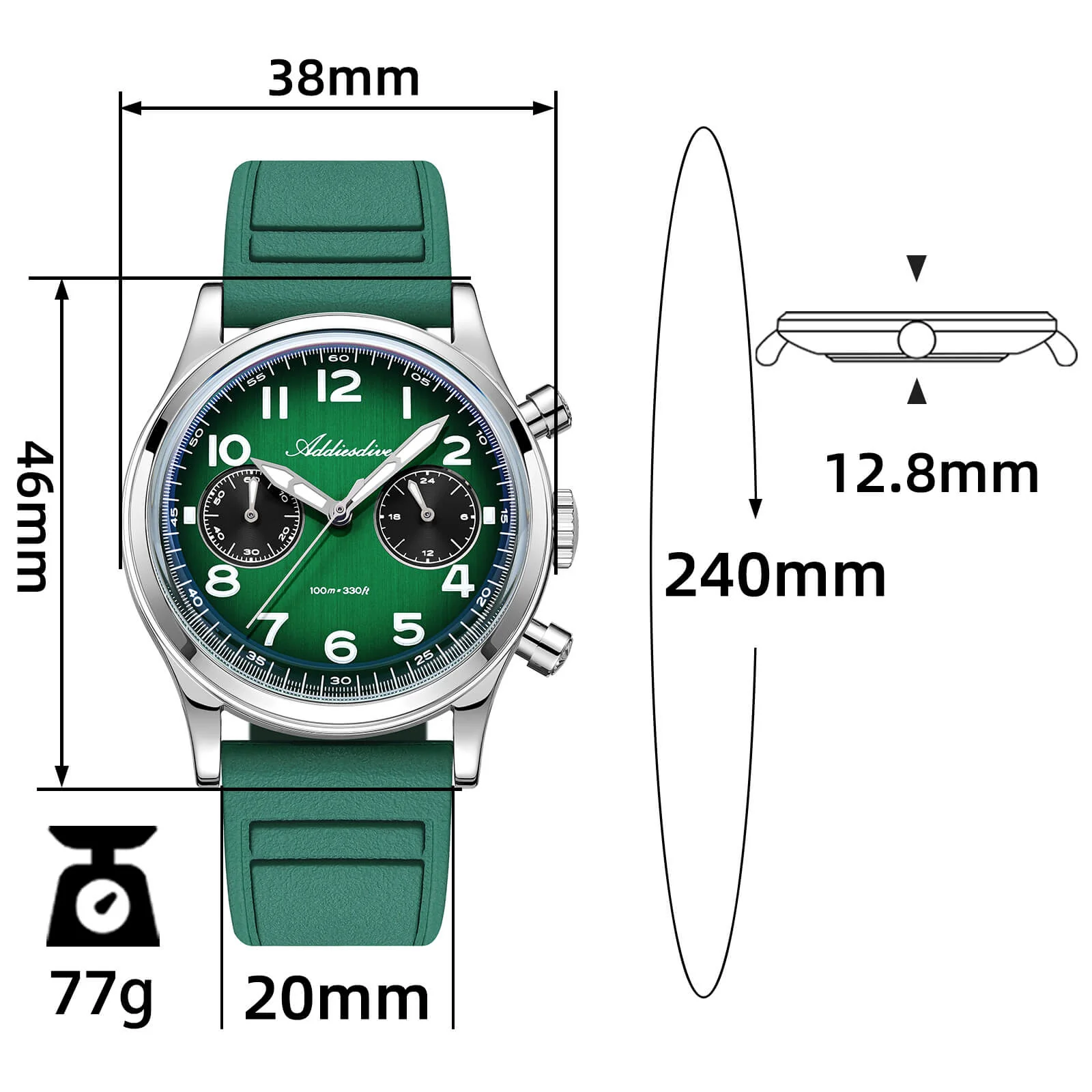 ADDIESDIVE 38mm VK64 Chronograph Watch AD2516 - Image 11