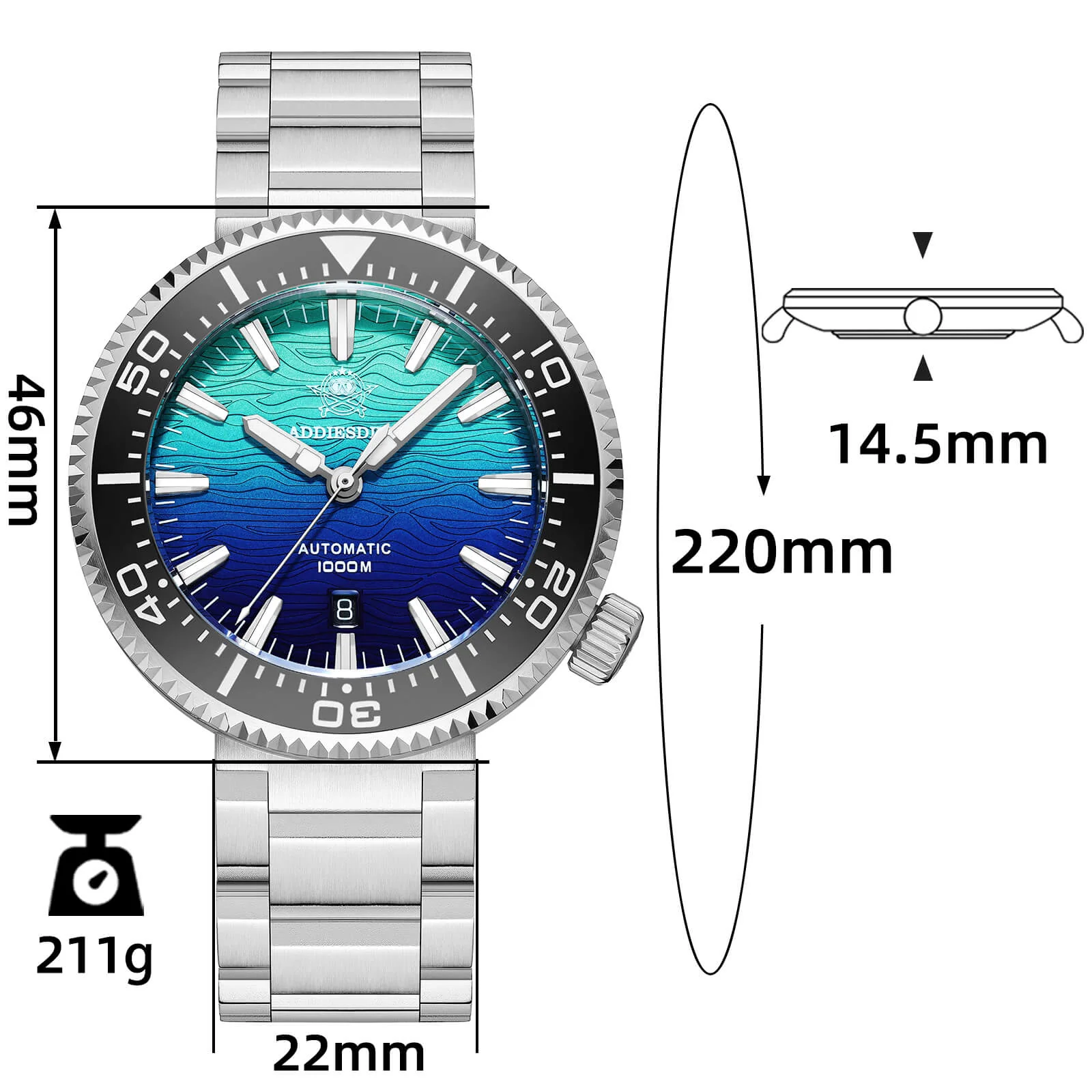 🔥Summer Sale🔥Addiesdive 46mm Puck Style Diver Watch AD2526 – 1000M Water Resistant, Japan 8215 Automatic - Image 11